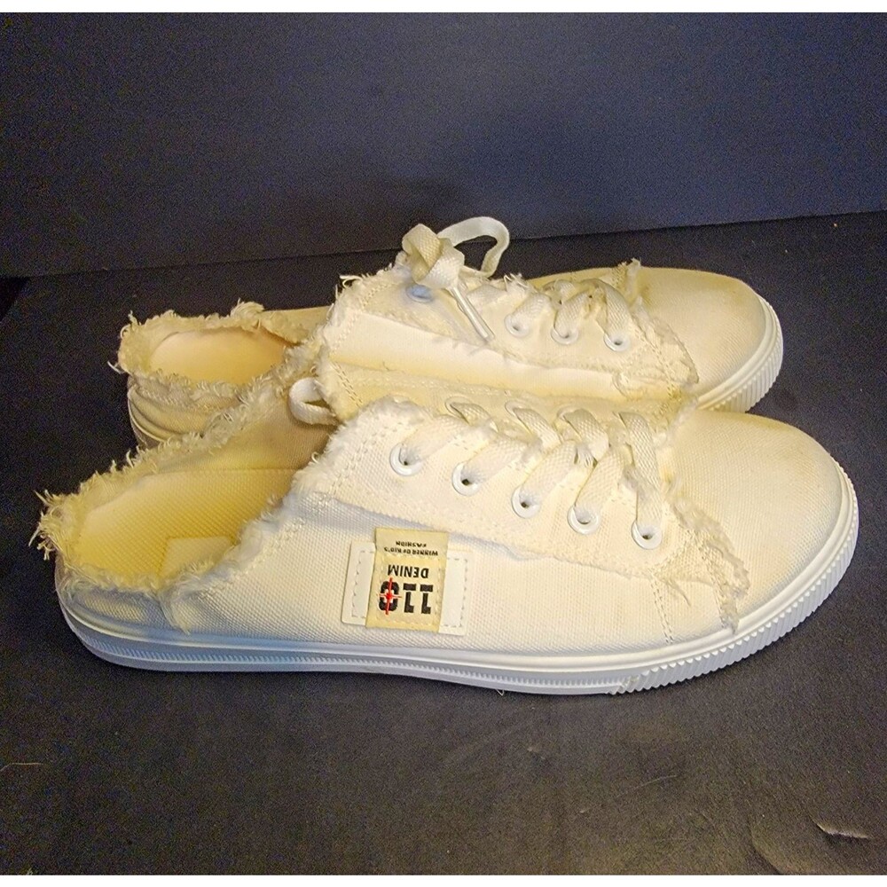 110 Denim White Canvas Fringe Lace-Up Lightweight Sneakers US 7 M